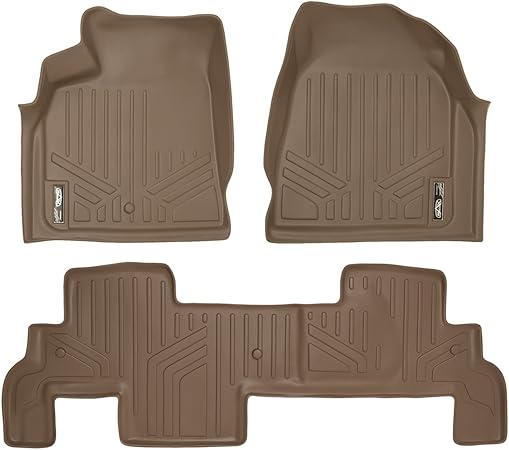 SMARTLINER 2 Row Tan Floor Mat Set Compatible With 2009-2017 Chevy Traverse/08-17 Buick Enclave /07-10 Saturn Outlook/2007-2016 GMC Acadia/ 2017 GMC Acadia Limited (Old Body Style)(2nd Row Bench Seat)