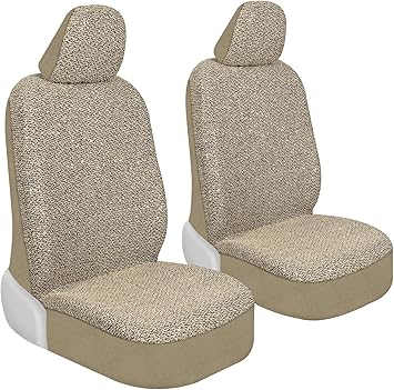 Sequin Tweed Bling Car Seat Covers, 2 Pack Beige Seat Covers for Cars with Shiny Bling Detail, Cute Automotive Interior Protectors for Trucks Van SUV, Car Accessories for Women