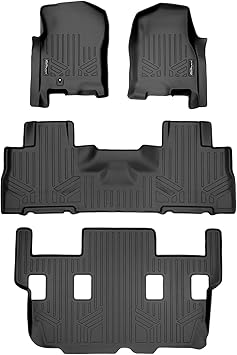 SMARTLINER Floor Mats 3 Row Liner Set Black Compatible with 2007-2010 Expedition/Navigator with 2nd Row Bucket Seats (No EL or L Trims)