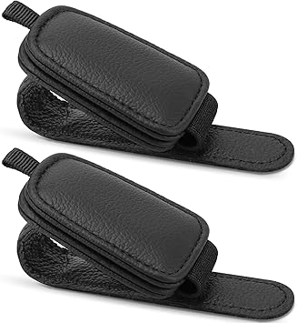 Sunglasses Holders for Car Visor, 2 Pack Magnetic Leather Sunglass Clip for Car Visor, Car Glasses Holder and Ticket Card Clip, Eyeglass Holder for Car Visor Accessories (Black)