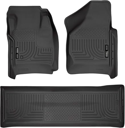 Husky Liners Weatherbeater Floor Mats | Fits 2008-2010 Ford F250/F350/450 Crew Cab w/o Manual Shifter (Footwell Coverage) | Front & 2nd Row, 3-pc Black - 98381