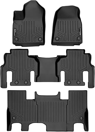 SMARTLINER All Weather Custom Fit Black 3 Row Floor Mat Liner Set Compatible with 2022-2023 Jeep Grand Wagoneer (7 Passenger Model)