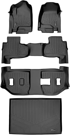 MAXLINER Floor Mats 3 Rows and Cargo Liner Behind 3rd Row Set Compatible with 2015-2020 Suburban/Yukon XL (with 2nd Row Bench Seat)