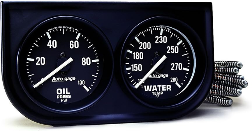 AUTO METER 2392 Autogage Black Oil/Water Gauge with Steel Console, Regular, 2.3125 in.