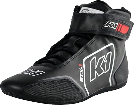 K1 GTX-1 Adult Soft Leather and Nomex® Auto Racing Shoes - SFI 3.3/5 - Black, Grey Size 10