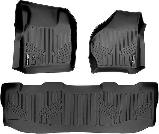 SMARTLINER Custom Fit Floor Mats 2 Row Liner Set Black Compatible with 1999-2007 Compatible with Ford F-250 / F-350 / F-450 Super Duty Crew Cab