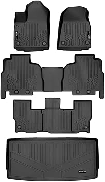 Smartliner All Weather Custom Fit Black 3 Row & Cargo Liner Behind The 3rd Row Floor Mat Liner Set Compatible with 2022-2023 Jeep Wagoneer (8 Passenger Model)