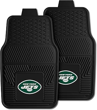 FANMATS 8773 New York Jets 2-Piece Heavy Duty Vinyl Car Mat Set, Front Row Floor Mats, All Weather Protection, Universal Fit, Deep Resevoir Design