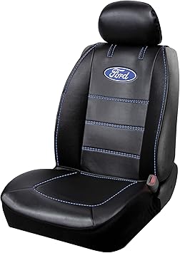 Plasticolor 008625R01 Ford Deluxe Seat Cover Embrodired Logo High Contrast Stitching Premium 3 Piece Sideless Car Truck or SUV Seatcover with Cargo Pocket, Black