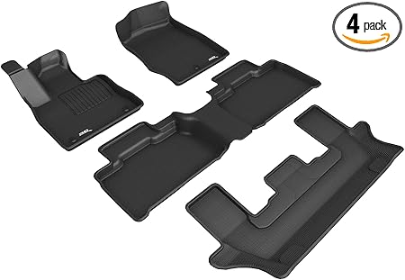 3D MAXpider Custom Fit Kagu Floor Mat (Black) for 2020-2022 Ford Explorer - 1ST Row 2ND Row 3RD Row