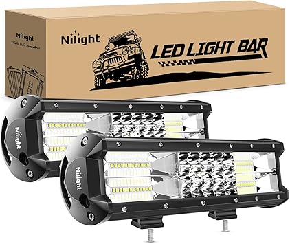 Nilight - 18002C-B 2PCS 12Inch 180W Triple Row Flood Spot Combo LED Light Bar 18000LM Led Bar Driving Lights Boat Lights Led Off Road Lights for Trucks,2 Years Warranty