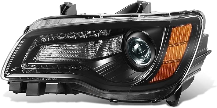 DNA MOTORING Left OE Style LED DRL Headlight Compatible with 2011-2014 Chrysler 300,Black/Clear, OEM-HL-0223-L