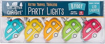 Camco Life is Better at The Campsite LED Party Lights - Includes an 8-Foot Stand with (10) Lights - Features Retro Travel Trailers (42652)