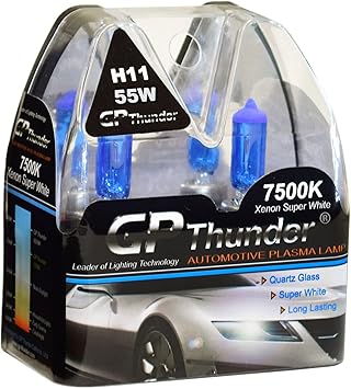 GP Thunder SGP75-H11 Super White 7500K 55W Xenon Quartz Light Bulb, (Pack of 2)