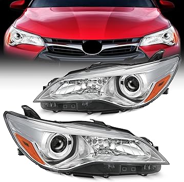 Nilight Headlight Assembly Compatible with 2015 2016 2017 LE SE XLE Toyota Camry Headlamps Replacement Chrome Housing Amber Reflector Clear Lens Driver and Passenger Side