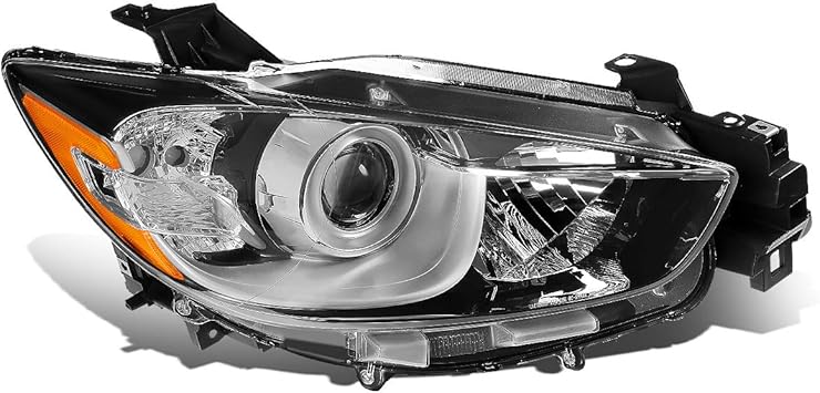 DNA Motoring OEM-HL-0124-R Black Amber Factory Style Right Side Projector Headlight Lamp Replacement For 13-16 CX-5