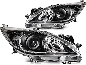 ECCPP Headlight Assembly For Mazda 3 2010 2011 2012 2013 Black Housing Clear Reflector Clear Lens