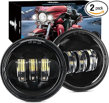 Nilight Motorcycle 2PCS 4.5 Inch LED Fog Lights Passing Auxiliary Light DOT Compatible with Harley Davidson Electra Street Glide Heritage Softail Classic Road King, Black