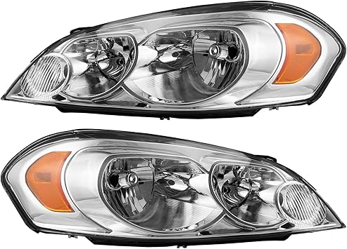 Headlights Assembly Automotive Replacement, Fits Impala 2006-2013, Impala Limited 2014-2016, Monte Carlo 2006-2007 Chrome Housing Amber Reflctor Clear Lens