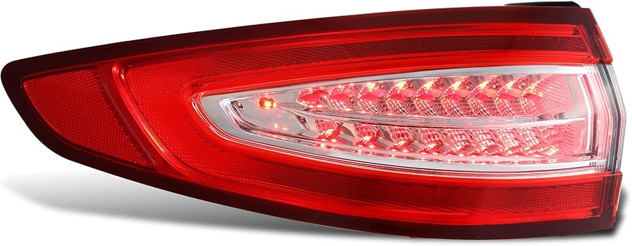 DNA MOTORING Left OE Style LED Outer Tail Light Compatible with 2013-2016 Fusion S/SE, Red/Clear Lens, OEM-TL-001-L