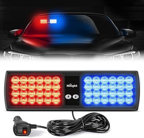 Nilight Red Blue 48LED Visor Strobe Lights Interior Windshield Emergency Warning Lights Super Bright LED Strobe Lights for Police Enforcement Firefighters Vehicle Trucks