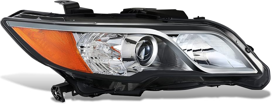 DNA MOTORING Left OE Style Projector Headlight Compatible with 13-15 Acura RDX, Chrome/Clear Lens/Amber Reflector, OEM-HL-0189-L