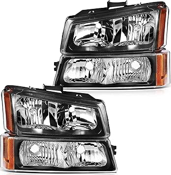 Headlight Assembly for Chevrolet Avalanche 1500/2500 2003-2006 Black Housing Amber Reflector Clear lens Driver and Passenger Side Headlamp(Without Body Cladding)