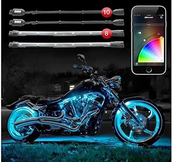 XKGLOW chrome App Control Motorcycle Advanced LED Accent Light Kit - 10 Pods / 8 Strips