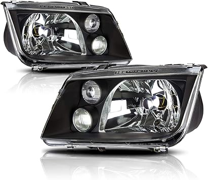 PM PERFORMOTOR Black Housing Amber Corner Pair of Black Housing Euro-Spec E-Code Style Headlights Compatible with 99-05 Jetta MKIV, PMHL-VJET-9905-OH-BA