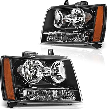 DWVO Headlights Assembly Compatible with 2007-2014 Chevy Tahoe Chevrolet Suburban /2007-2013 Chevy Avalanche OE Halogen Model Replacement Headlamps Black Housing Amber Reflector Clear Lens