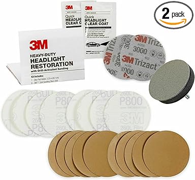 3M Headlight Restoration Kit, Heavy Duty 2-Pack, Easy Heavy Duty Car Headlight Restoration System, Headlight Cleaner and Restorer, Use With A Household Drill