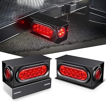 Nilight - TL-34 2PCS Steel Trailer Light Boxes Housing Kit w/6Inch Oval Red LED Tail Lights 2 Inch Round Side Marker w/Grommet Plugs Wire connectors, Years Warranty