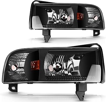 DWVO Headlight Assembly Compatible with 1994-2001 Dodge Ram 1500/94-02 Dodge Ram 2500 3500/95-02 Dodge Ram 4000 Black Housing without DRL