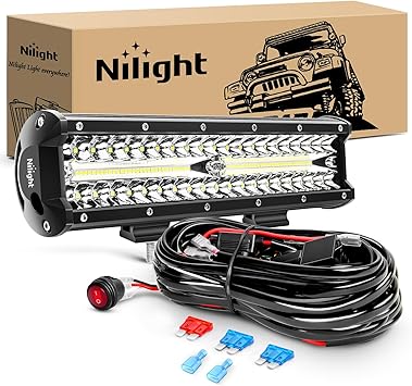 Nilight ZH411-A 12Inch 12 Inch 300W Triple Row Flood Spot Combo 30000LM Led Off Road Lights for Trucks with 16AWG Wiring Harness Kit