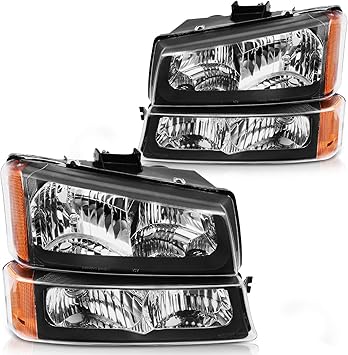 DWVO Headlights Assembly Compatible with 2003 2004 2005 2006 Chevy Silverado Avalanche 1500 1500HD 2500 2500HD 3500 Headlamp 2007 Silverado 1500 2500 3500 Black Housing with Front Signal Lights