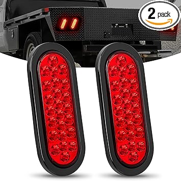 Nilight 6Inch Oval Trailer Tail Light 2PCS Red 24LED Stop Brake Turn Marker Light w/Flush Mount Grommets Plugs IP67 Waterproof for 12V Truck ATV UTV Trailer Bus RV Camper