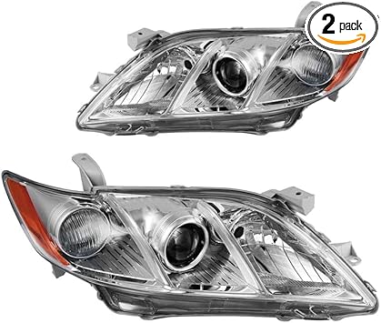 KAX Headlight Assembly,Chrome Headlights Compatible with Camry 2007-2009 Hybrid Amber Reflector Color Clear Lens Color