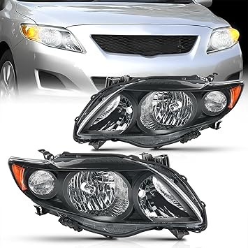 Nilight Headlight Assembly Compatible with 2009 2010 Toyota Corolla XLE/LE/Base Replacement Headlamp Black Housing Amber Reflector Driver and Passenger Side(Not fit S or XRS Trim), 2 Years Warranty