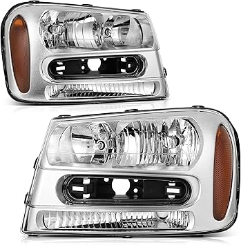 AUTOSAVER88 Headlight Assembly Compatible with Trailblazer 2002 2003 2004 2005 2006 2007 2008 2009 Replacement Chrome Housing Headlamp (Except Compatible with 2006-2009 LT models Pair)