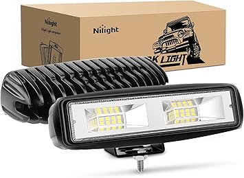 Nilight - 15021F-B LED Light Bar 2PCS 6 Inch 48W Flood Driving Fog Light Off Road Lights Boat Lights driving lights Led Work Light SUV Jeep Lamp, 2 years Warranty