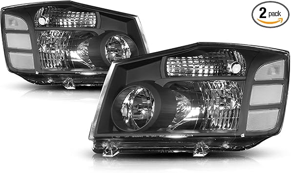 PM PERFORMOTOR 2Pcs Headlights Black Housing/Clear Corner Compatible with 04-15 Titan / 05-07 Armada, PMHL-NTIT-0415-OH-BC