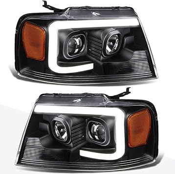 PM PERFORMOTOR LED DRL Black Amber 3D Projector Headlights With LED DRL Day Running light Compatible with 04-08 F150 / 06-08 Mark LT, PMHL-F150-0408-LB-P-BA