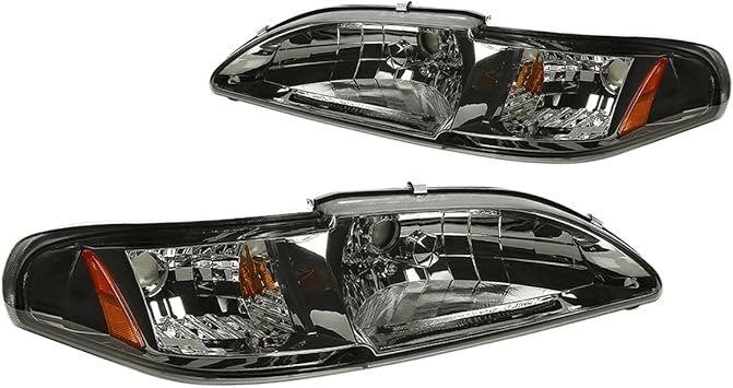 PM PERFORMOTOR Smoked Housing Amber Corner Factory OE Style Headlight Replacement Compatible With 94-98 Mustang, PMHL-FMUS-9498-SA