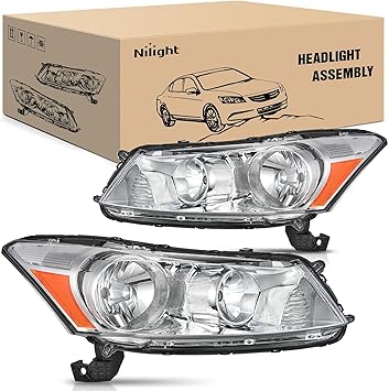 Nilight Headlights Assembly for Honda Accord sedan 2008 2009 2010 2011 2012 Headlamp Chrome Housing Amber Reflector