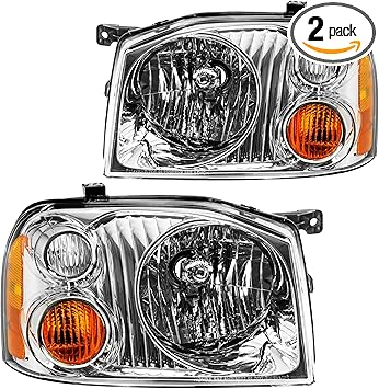 Headlight Assembly,Chrome Headlights Compatible with Frontier 2001-2004,Amber Reflector Color Clear Lens Color, OE Style Replacement Headlight Assembly