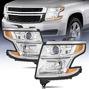 Nilight Headlight Assembly Compatible with 2015 2016 2017 2018 2019 2020 Chevy Tahoe Suburban Chrome Housing Amber Reflector Clear Lens Replacement Headlamp Driver and Passenger Side