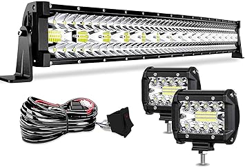 DakRide LED Light Bar 32 Inch 585W Triple Row 58500LM Flood Spot Combo Beam Led Bar 2pc 4 Inch 60W Led Pods Lights w/3-Lead Wiring for Trucks ATV UTV SUV Jeep Boat