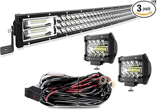 LED Light Bar 32 Inch 441W Triple Row Spot Flood Combo LED Bar w/Rocker Switch Harness Wiring for Trucks Polaris ATV UTV Jeep