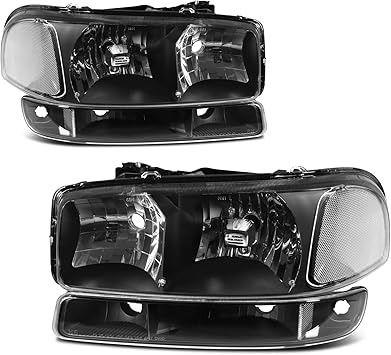 SCITOO Headlight Assembly Fits For GMC Sierra 1500 1999-2006,For GMC Sierra 2500 1999-2004,For GMC Sierra 3500 2001-2006,For GMC Yukon 1999-2006 headlamp in Black Housing Clear Reflector Clear Lens