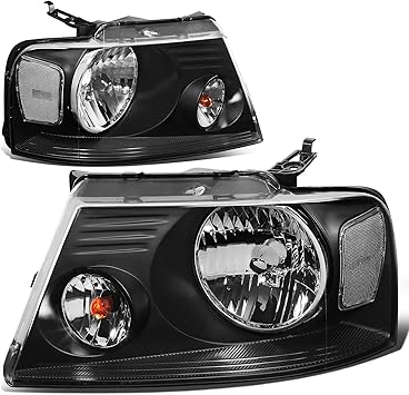 DNA MOTORING HL-OH-F1504-BK-CL1 Black Housing Headlights Replacement Compatible with 04-08 F-150/06-08 Mark LT